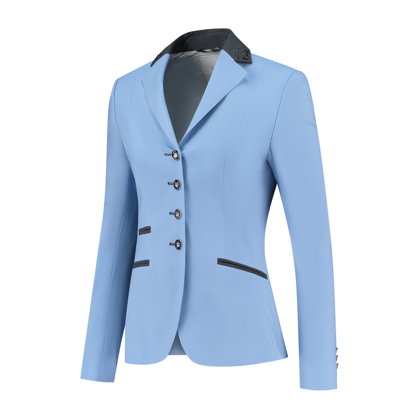 Side of JuulC Ladies' Show Coat in Lavender Blue with anthracite grey contrasting accents and details