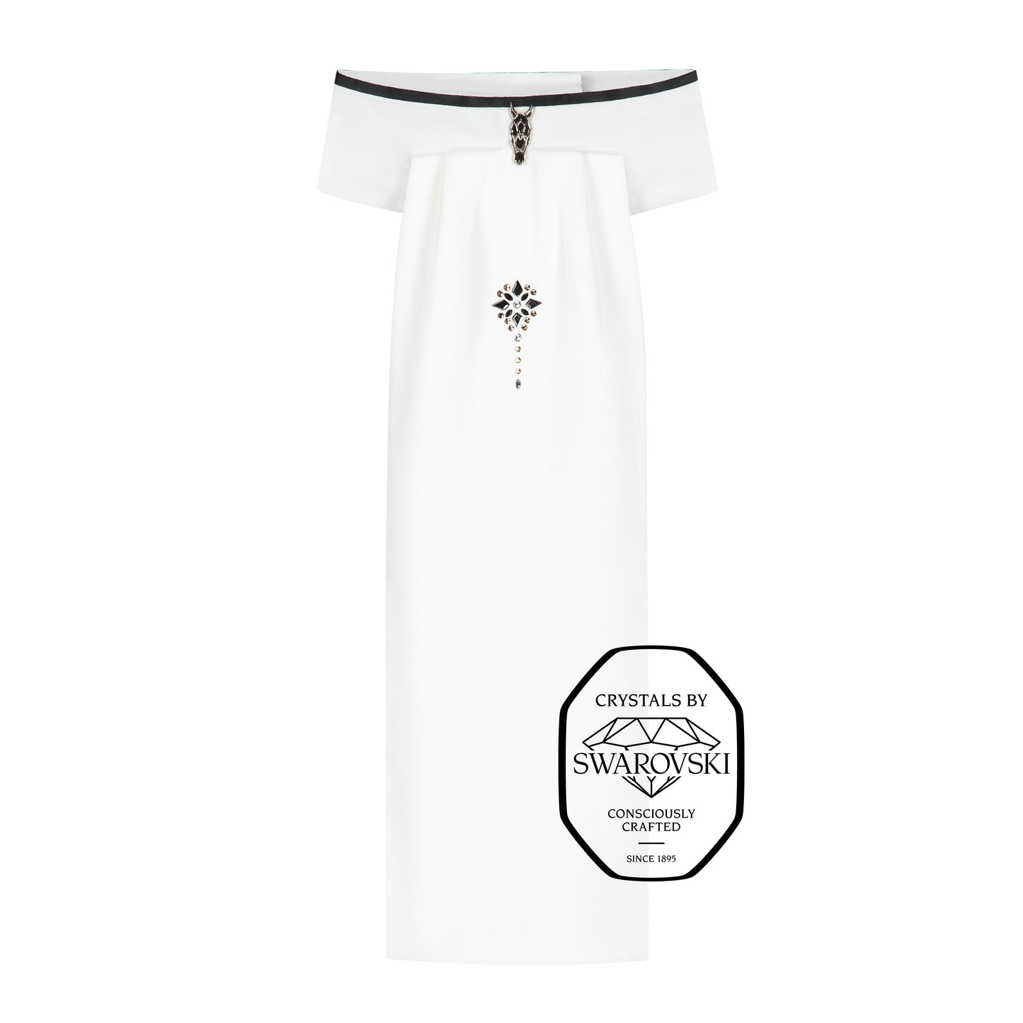 JuulC' Stock-Tie Black Champagne with black trim, signature horse head-logo and champagne Swarovski design on the front