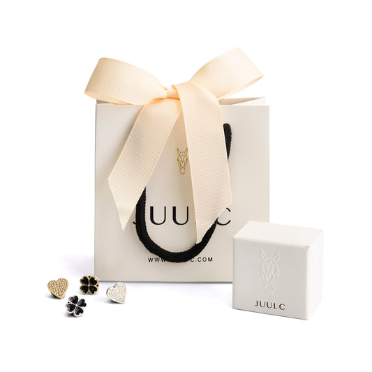 Picture of JuulC' Giftbox Good Vibes Pin including a Lucky Pin in heart or clover shape, and silver or gold-colored