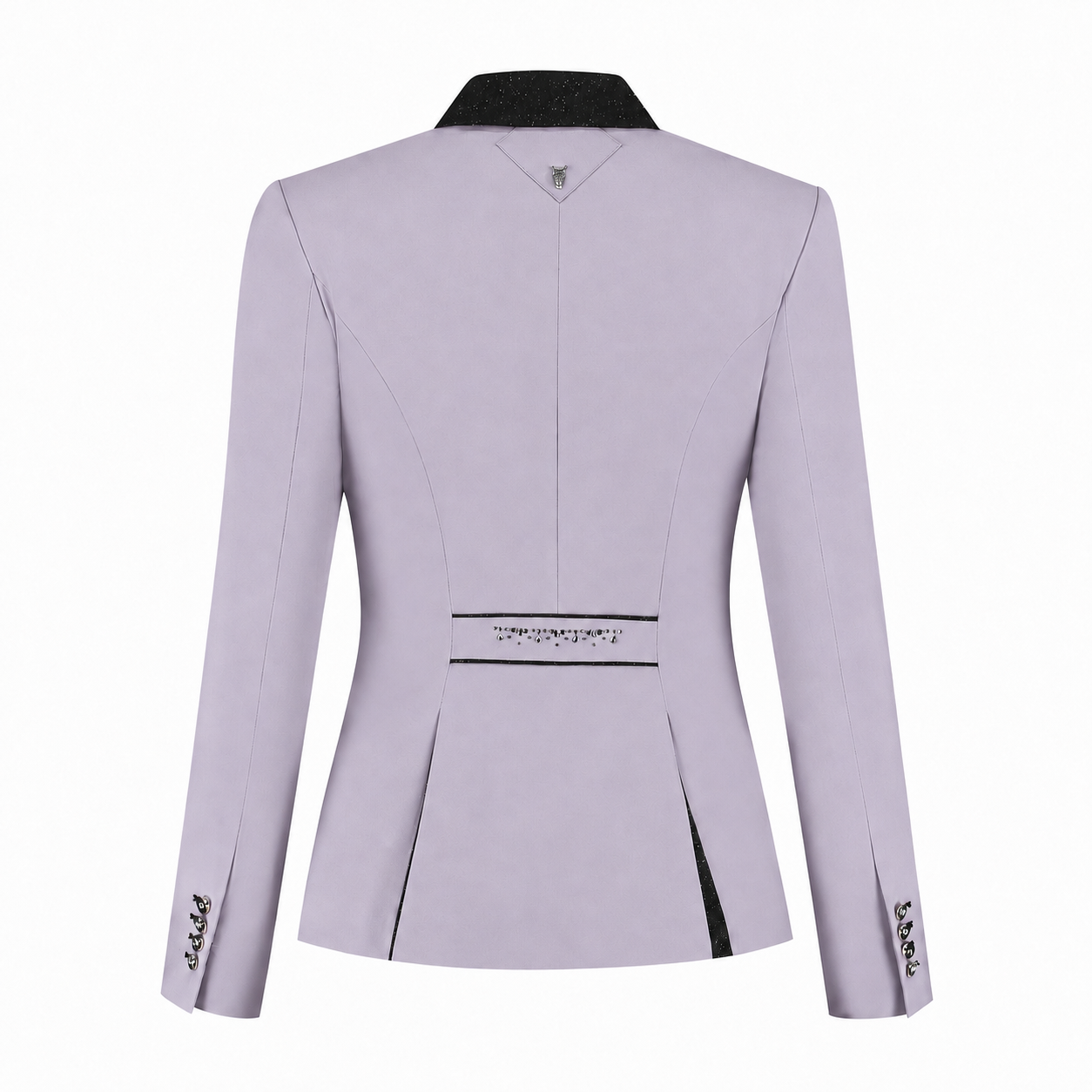 Back of JuulC women's lilac competition jacket with Swarovski back detail