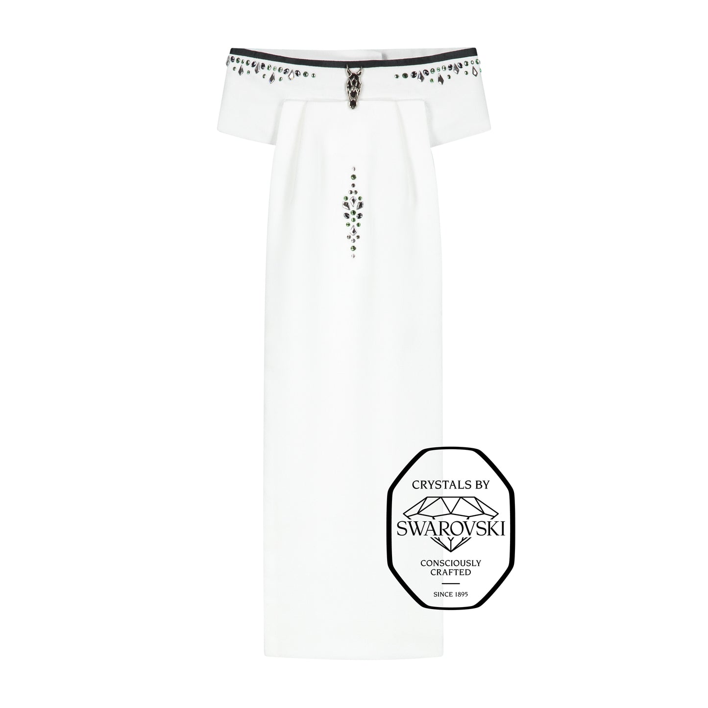 JuulC' Stock-Tie Emerald Elegance with black trim, signature horse head-logo and emerald green Swarovski design on the front and along the neck 