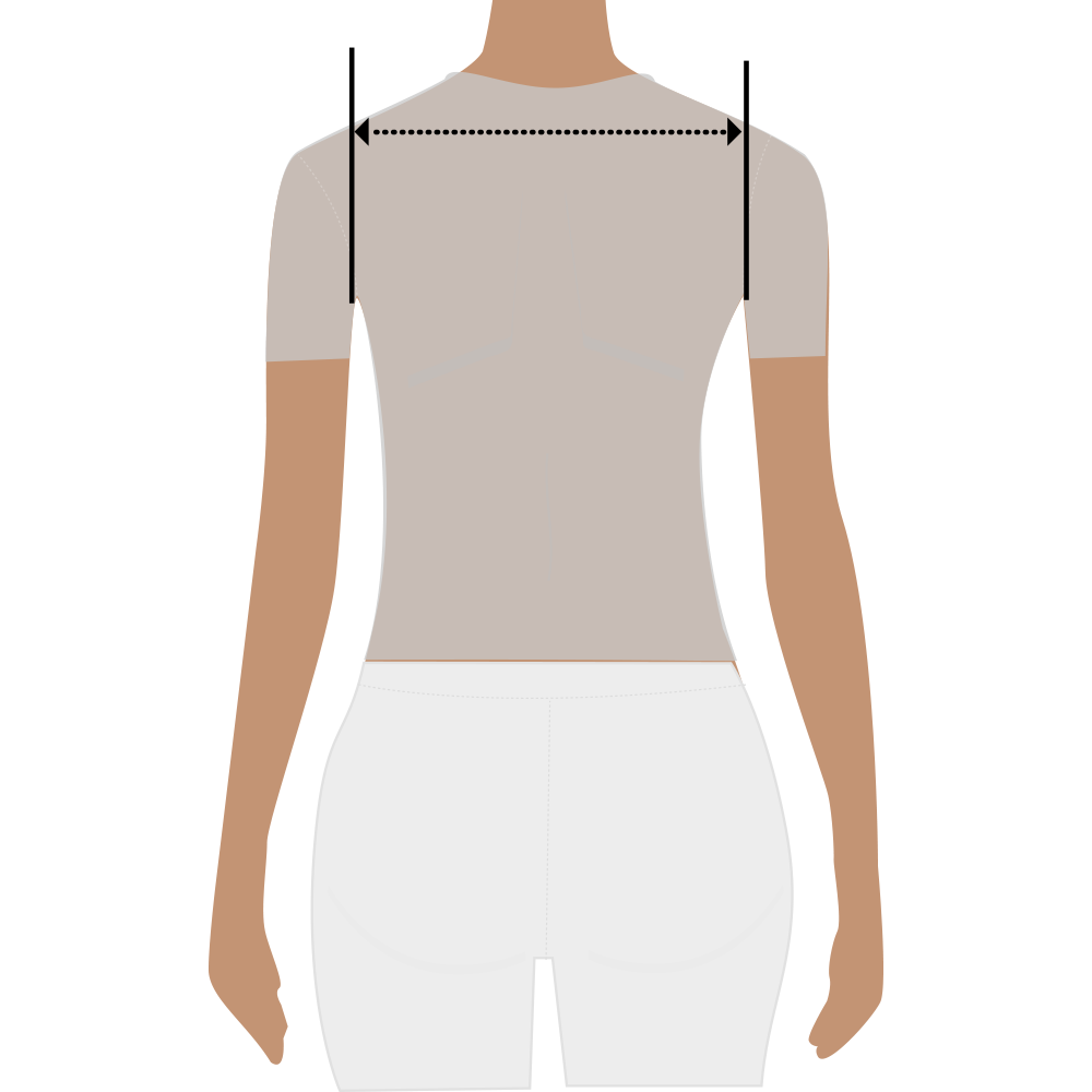 Digital illustration indicating how to measure the shoulder width for the JuulC show jacket size guide