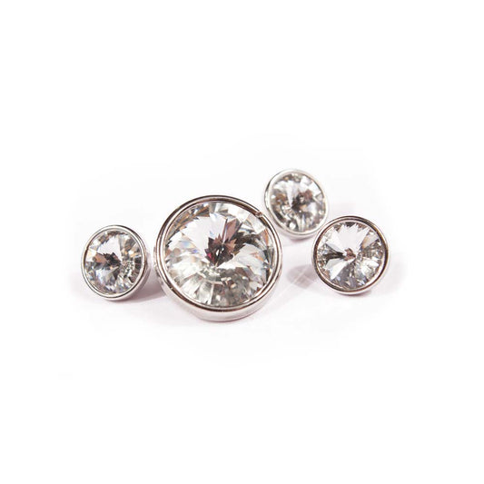 JuulC Swarovski buttons made with a clear crystal stone that come in a set of eight in the Buttonset Swarovski